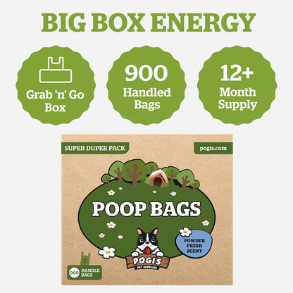 Pogi'S Dog Poop Bags with Handles Bulk - 900 Doggy Poop Bags with Easy-Tie Handles - Leak-Proof, Ultra Thick, Scented Poop Bags for Dogs, Cat Poop Bags