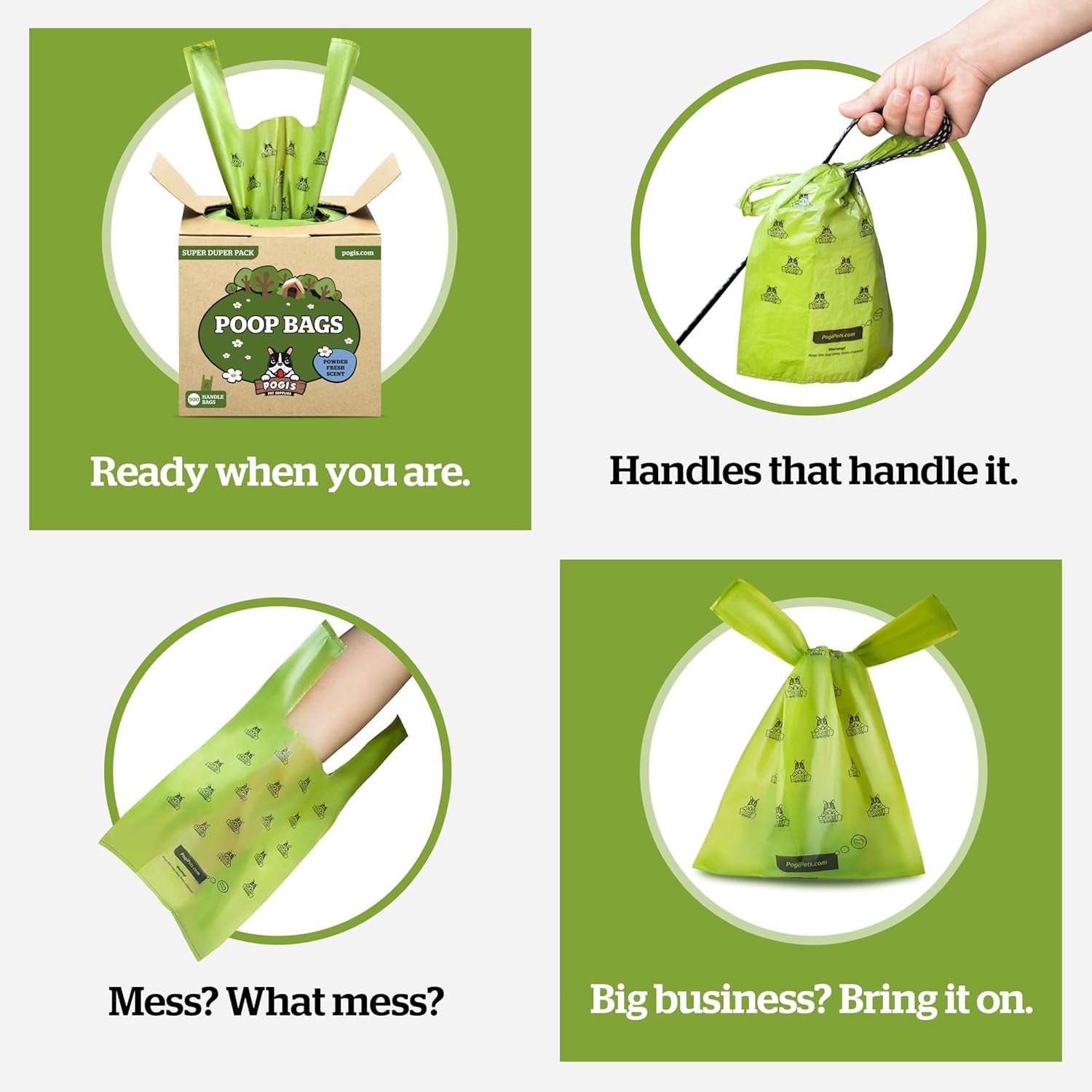 Pogi'S Dog Poop Bags with Handles Bulk - 900 Doggy Poop Bags with Easy-Tie Handles - Leak-Proof, Ultra Thick, Scented Poop Bags for Dogs, Cat Poop Bags